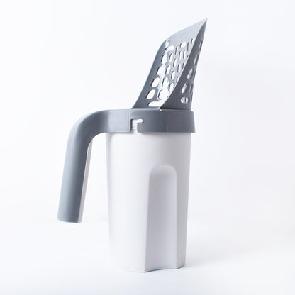 Cat litter scoop with built in waste storage container and handle